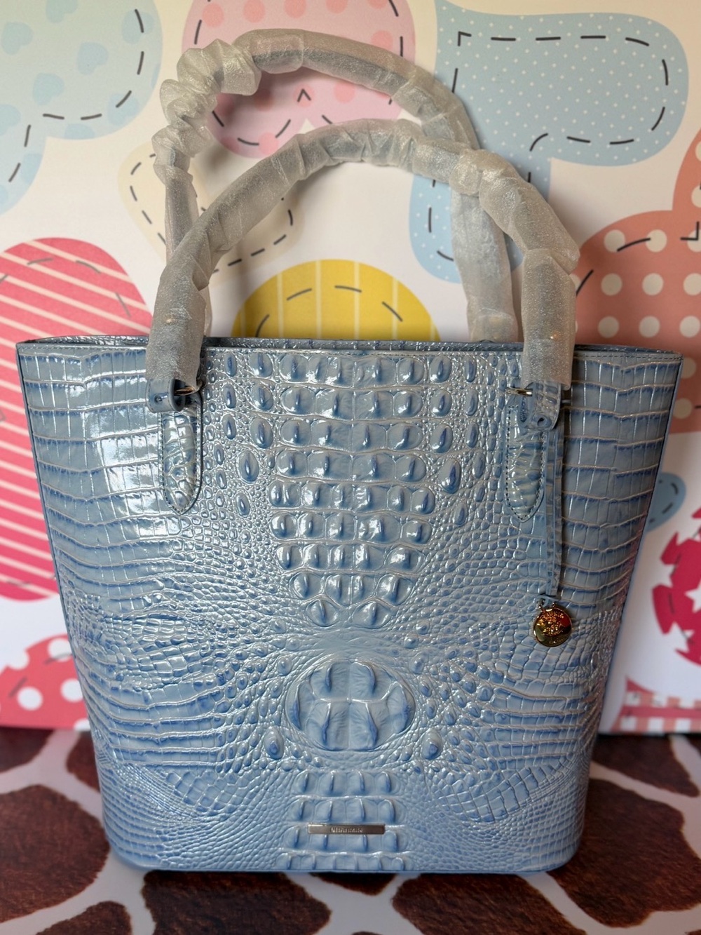 BRAHMIN EZRA HEAVENLY BLUE TOTE NWT PRETTY EYE PLACEMENT - Picture 2 of 12